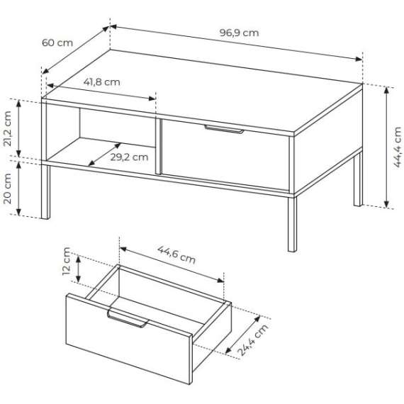 Stuebord Lars 97x45 cm - med ben og skuffer - Antrasitt