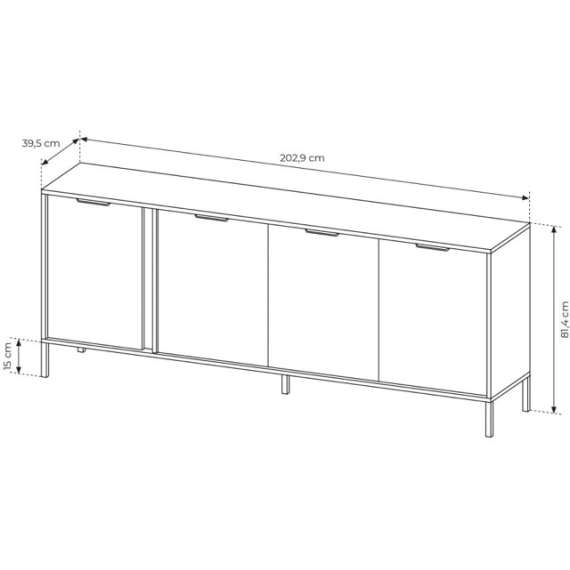 Skjenk Lars 203x82 cm - med ben - 4 dører - Antrasitt