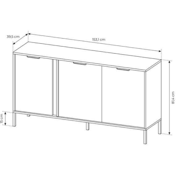 Skjenk Lars 153x82 cm - med ben - 3 dører - Antrasitt