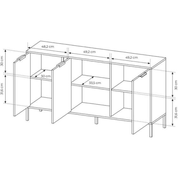 Skjenk Lars 153x82 cm - med ben - 3 dører - Antrasitt