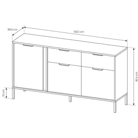 Skjenk Lars 153x82 cm - 2 skuffer - 3 dører - Antrasitt