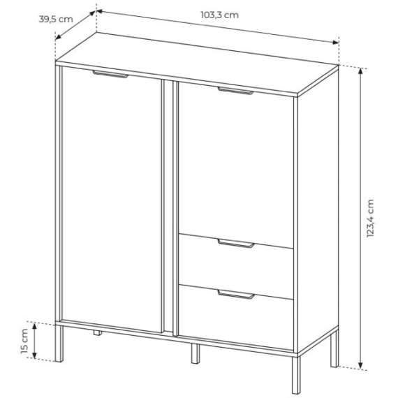 Skap Lars 104x125 cm - 2 skuffer - 2 dører - Antrasitt