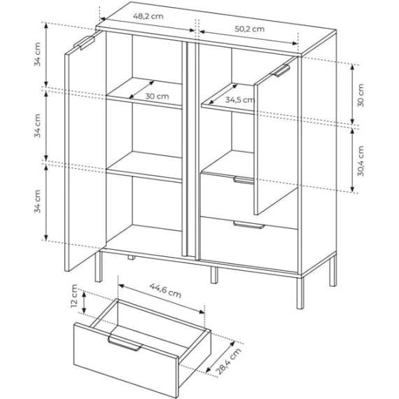 Skap Lars 104x125 cm - 2 skuffer - 2 dører - Antrasitt