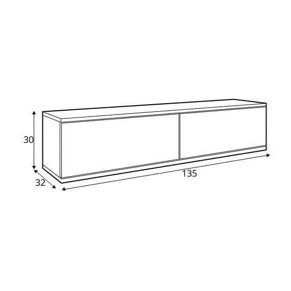 Tv-benk Oro 135x30 cm - Vegghengt - 2 dører - sort matt