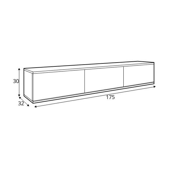 Tv-benk Oro 175x30 cm - Vegghengt - 3 dører - marmorlook