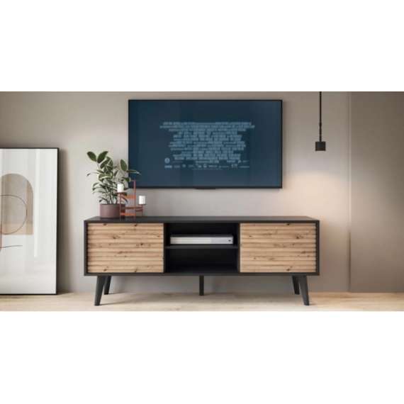 Tv-benk Willow 154x56 cm - Svart - Eik