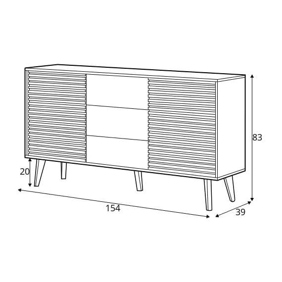 Skjenk Willow 154x83 cm - 2 dører - 3 skuffer