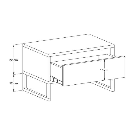 Nattbord Odis 30-70x53 cm - med skuffer - metallben