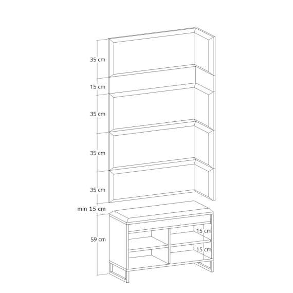Entregarderobe Odis 40-160 cm - Benk med sittepute - Velg bredde selv