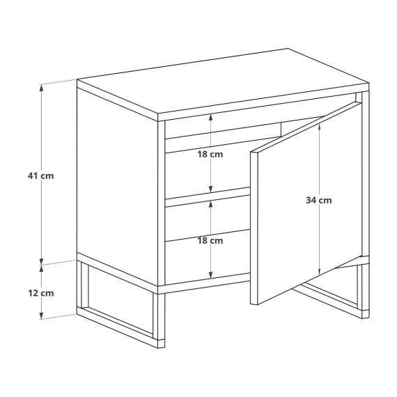 Nattbord Odis 30-60x53 cm - med skuffer - metallben