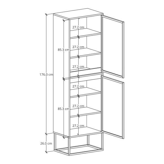 Vitrineskap Odis 40-100x202cm - Velg bredde og farge selv