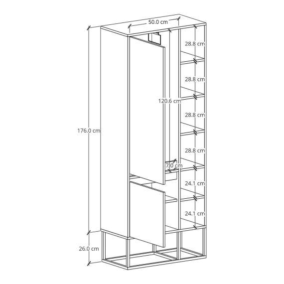 Garderobeskap - reol Odis 80-100x202cm - med metallben - Flere farger