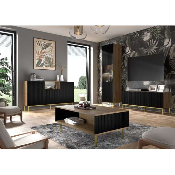 Vitrineskap Ravena 60x217 cm - Spiler - Svart - Eik