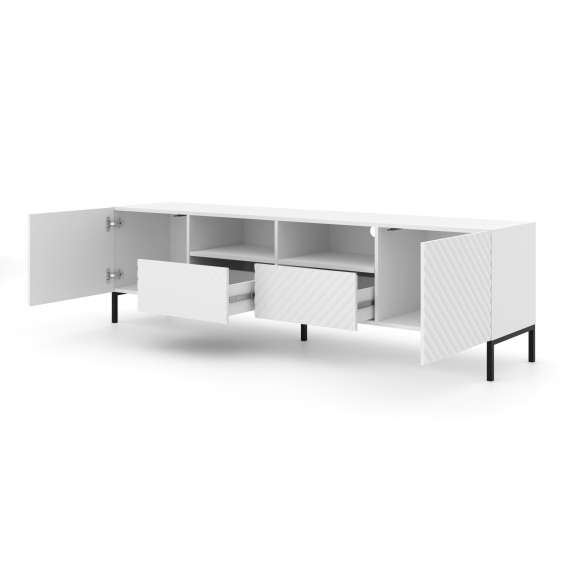 Tv-benk Surf 200 cm - 3D fronter - Hvit matt