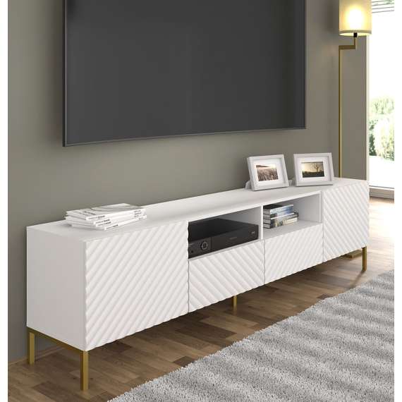 Tv-benk Surf 200 cm - 3D fronter - Hvit matt