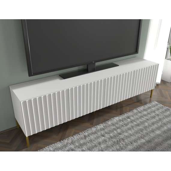 Tv-benk Wave 200 cm - 4 dører - hvit matt