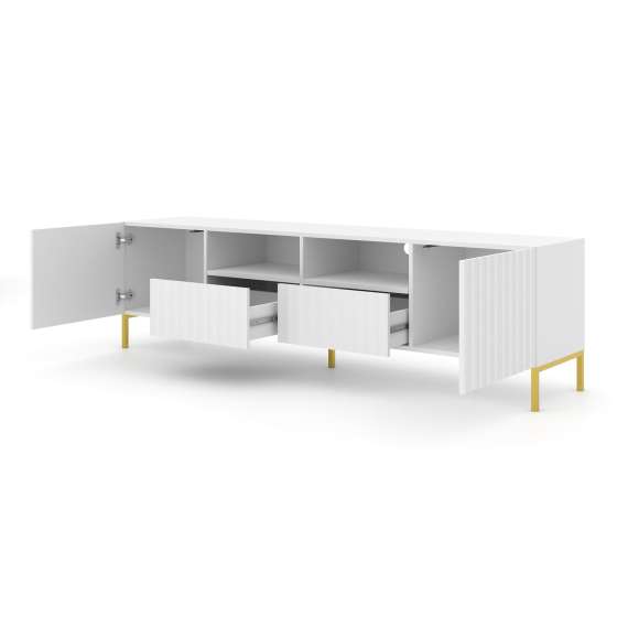 Tv-benk Wave 200 cm - 2 dører - 2 skuffer - Hvit