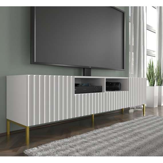 Tv-benk Wave 200 cm - 2 dører - 2 skuffer - Hvit