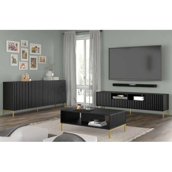 Tv-benk Wave 200 cm - 4 dører - Svart