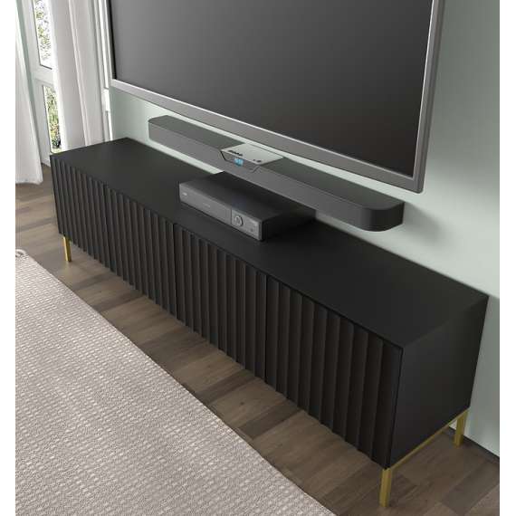Tv-benk Wave 200 cm - 4 dører - Svart