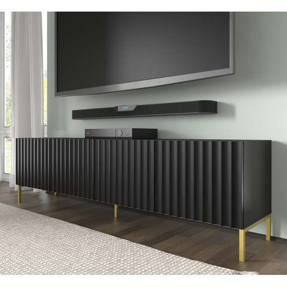 Tv-benk Wave 200 cm - 4 dører - Svart