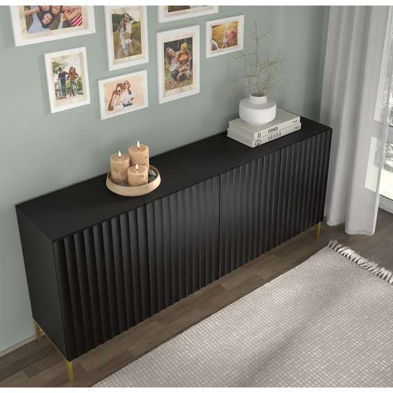 Skjenk Wave 200 cm - 4 dører - svart matt