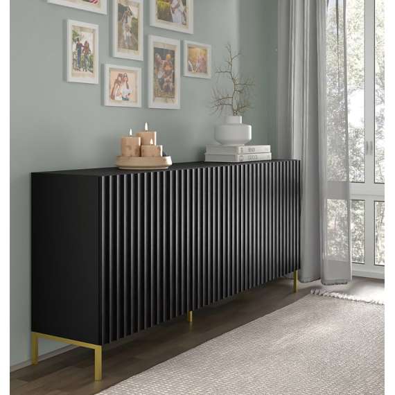 Skjenk Wave 200 cm - 4 dører - svart matt