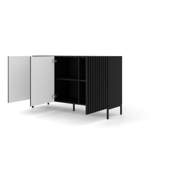 Skjenk Wave 150 cm - 3 dører - svart matt - metall ben