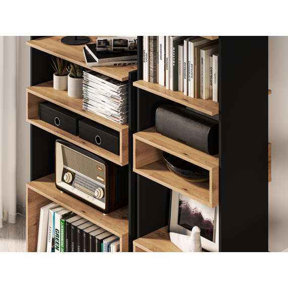 Reol - bokhylle Tris 55x180 cm - Svart matt - Eik