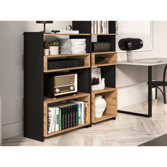 Reol - bokhylle Tris 55x180 cm - Svart matt - Eik