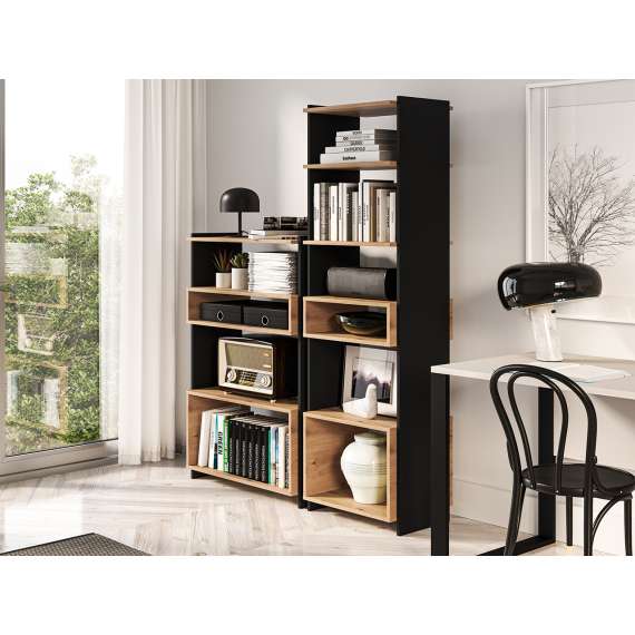 Reol - bokhylle Tris 55x180 cm - Svart matt - Eik