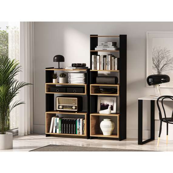 Reol - bokhylle Tris 55x180 cm - Svart matt - Eik