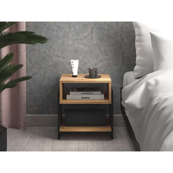 Nattbord Tris 42x46 cm - Svart matt - Eik