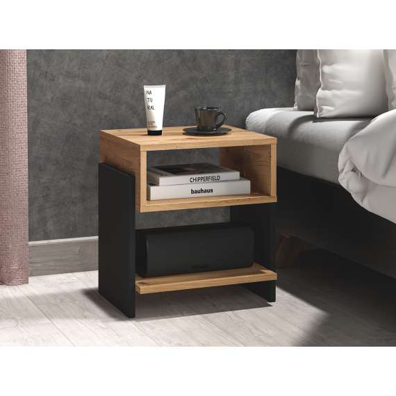 Nattbord Tris 42x46 cm - Svart matt - Eik