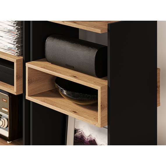 Reol - bokhylle Tris 55x122 cm - Svart matt - Eik