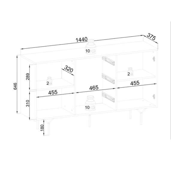 Skjenk Raven 144x83 cm - 2 dører - 3 skuffer