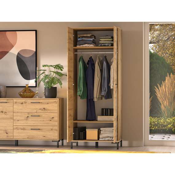 Garderobeskap Nevio 80x200 cm - eik artisan - 2 dører - metall bein