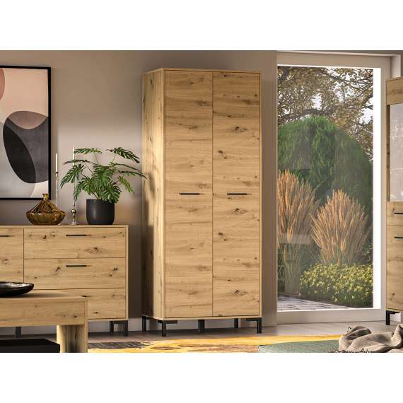 Garderobeskap Nevio 80x200 cm - eik artisan - 2 dører - metall bein