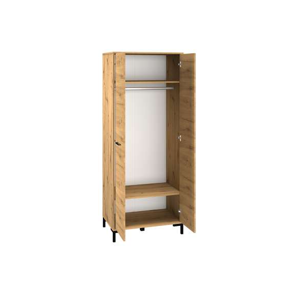 Garderobeskap Nevio 80x200 cm - eik artisan - 2 dører - metall bein