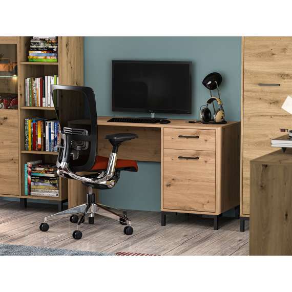 Skrivebord Nevio 120x75 cm - eik artisan - 1 dør - 1 skuff