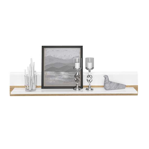 Vegghylle Adagio 134x25 cm - eik castello - hvit høyglans