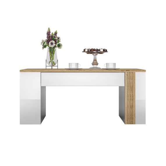 Sofabord Adagio 109x48 cm - eik castello - hvit høyglans