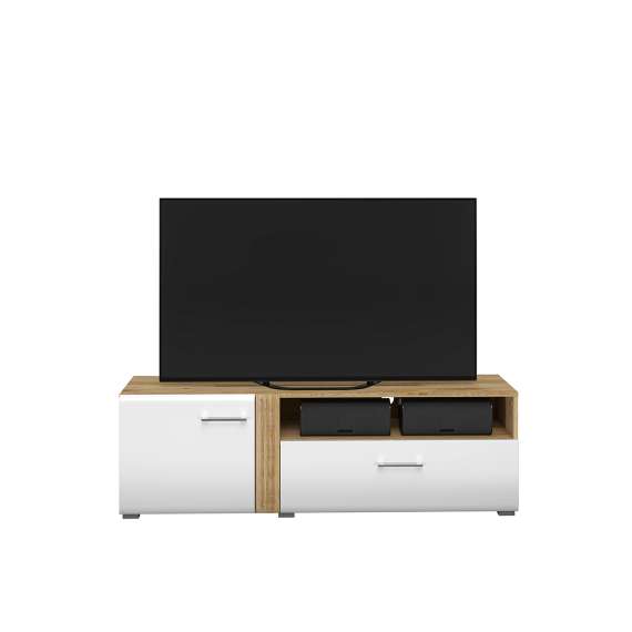 Tv-benk Adagio 150x47 cm - eik castello - hvit høyglans fronter - 1 dør - 1 skuff
