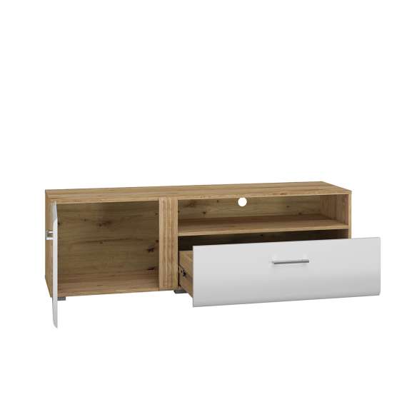 Tv-benk Adagio 150x47 cm - eik castello - hvit høyglans fronter - 1 dør - 1 skuff