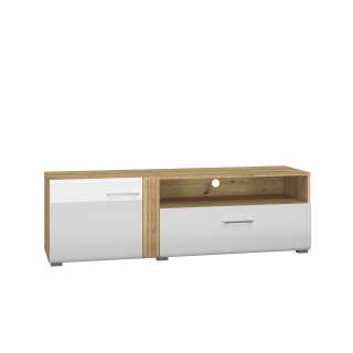 Tv-benk Adagio 150x47 cm - eik castello - hvit høyglans fronter - 1 dør - 1 skuff