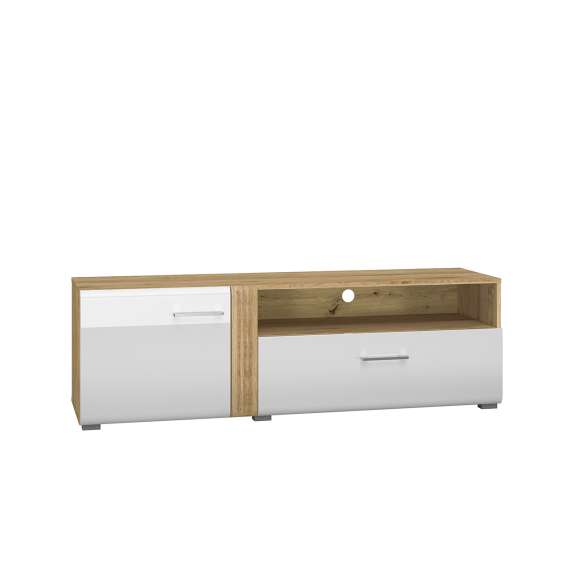 Tv-benk Adagio 150x47 cm - eik castello - hvit høyglans fronter - 1 dør - 1 skuff