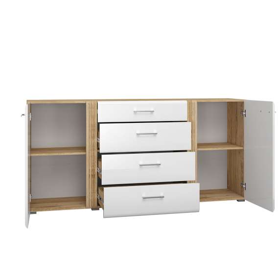 Skjenk Adagio 190x90 cm - eik castello - hvit høyglans fronter - 2 dører - 4 skuffer