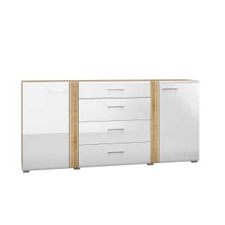 Skjenk Adagio 190x90 cm - eik castello - hvit høyglans fronter - 2 dører - 4 skuffer