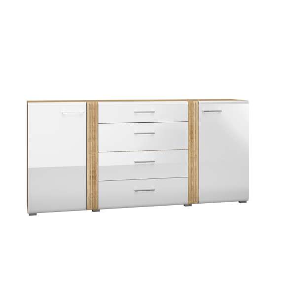 Skjenk Adagio 190x90 cm - eik castello - hvit høyglans fronter - 2 dører - 4 skuffer