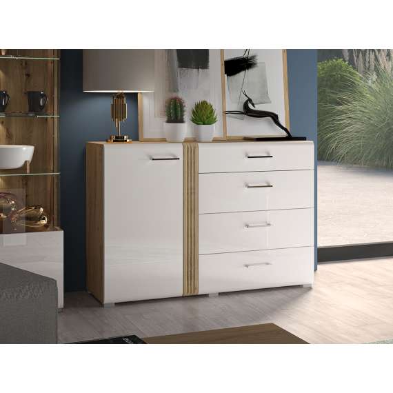 Skjenk Adagio 134x90 cm - Hvit høyglans